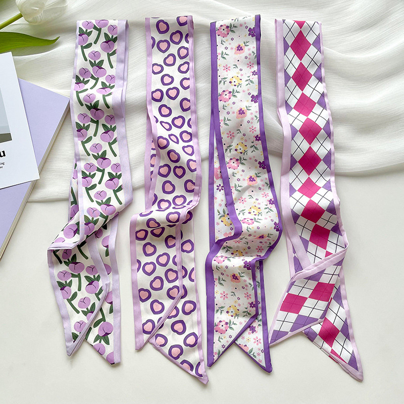 Silk Neck Scarf - ใหม่หรูหราแคบสั้นผู้หญิงผ้าพันคอผ้าไหมผมริบบิ้นผ้าไหมผ้าพันคอคอเล็กกระเป๋าริบบิ้นผ้าพันคอ Kerchief Lady Tie