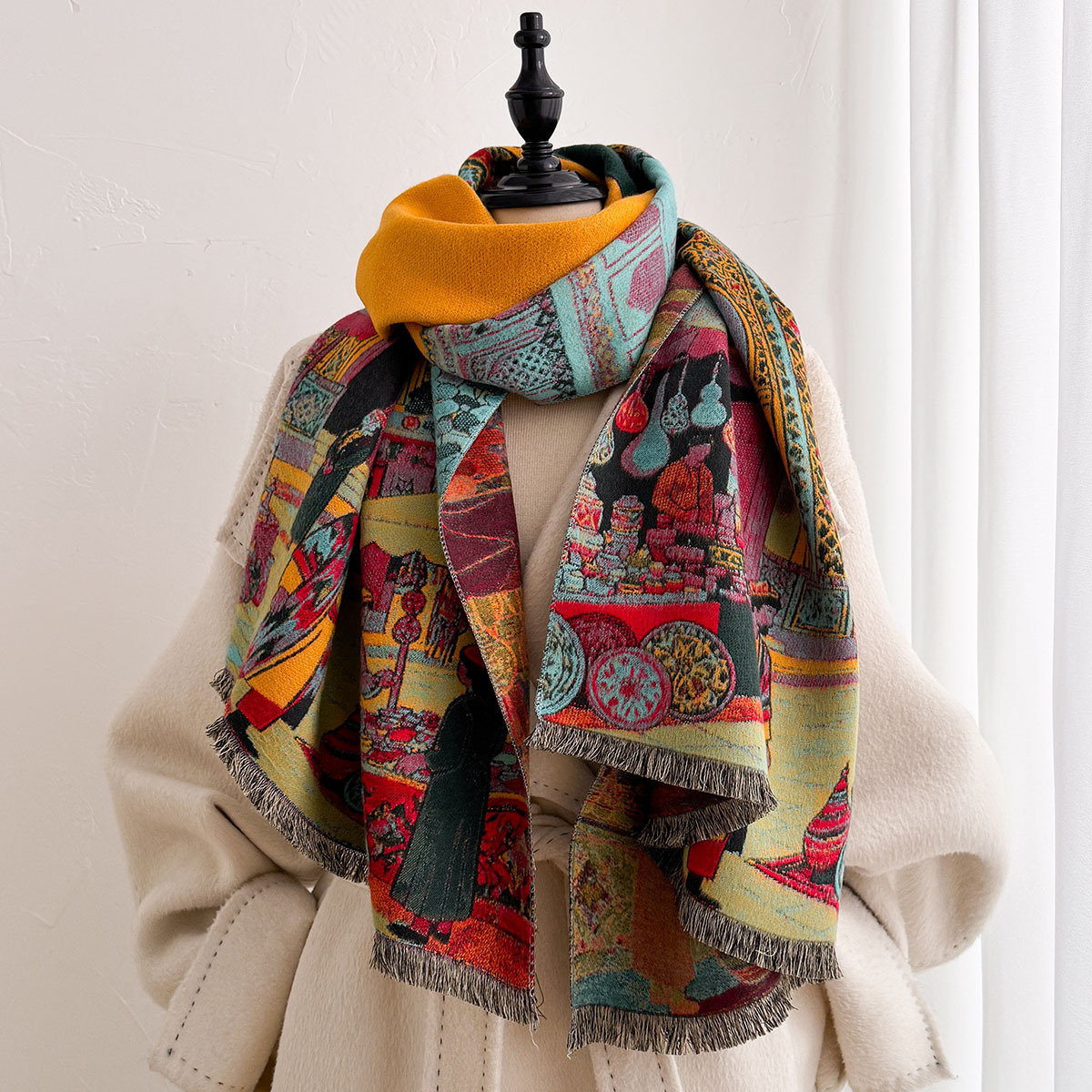 ผ้าพันคอแคชเมียร์เทียมสำหรับผู - Woven Scarf Blanket บทวิจารณ์และราคา